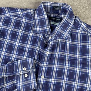 Peter Millar Shirt Mens Large Blue Plaid Summer Boucle Long Sleeve Button Front